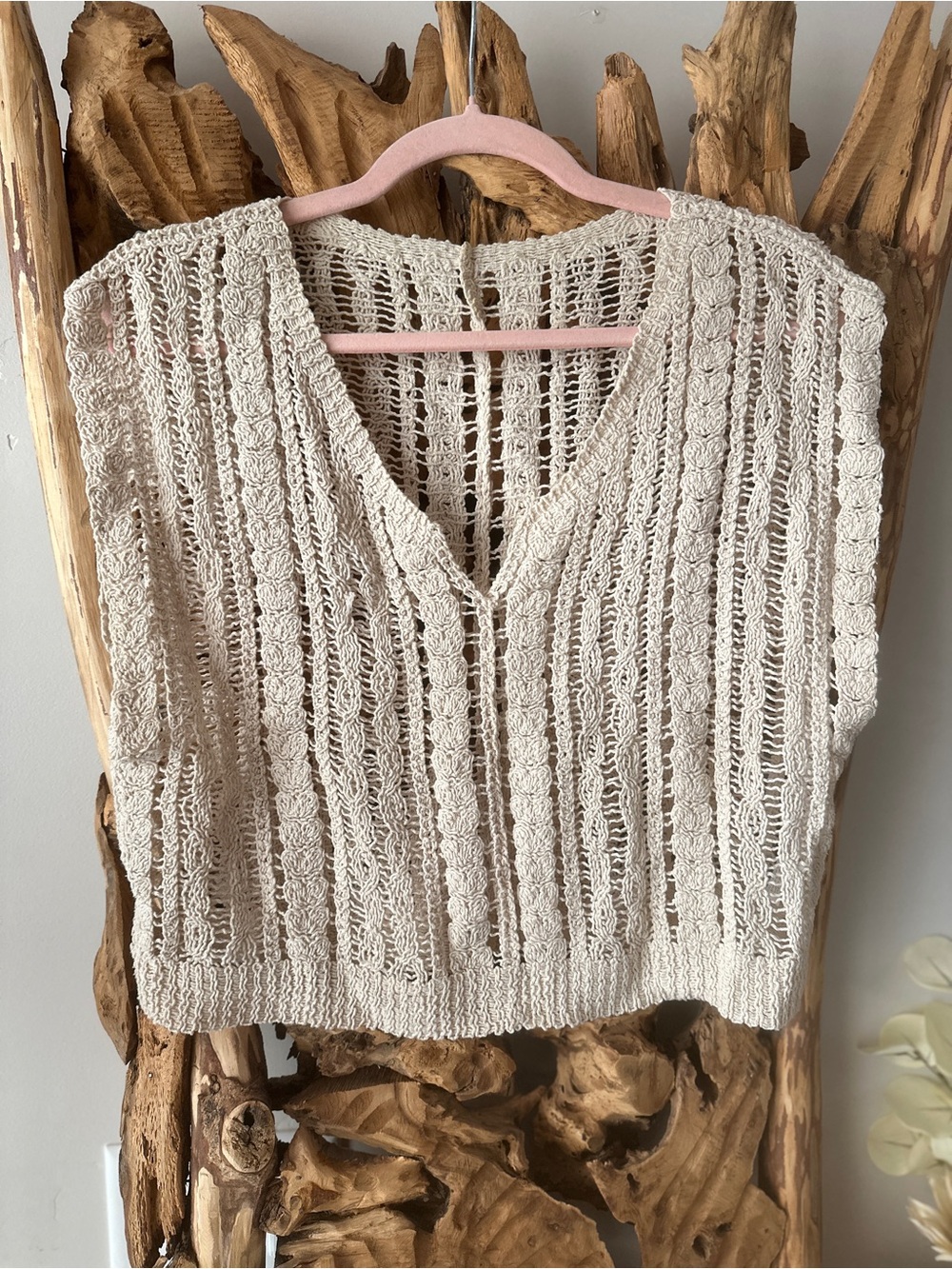 Boho Crochet V-Neck Tank Top — Cream